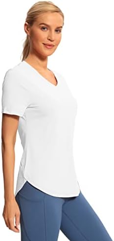 Camisas de treino de hiverlay para mulheres de manga curta V Tops de pescoço atlético camisetas de ginástica seca
