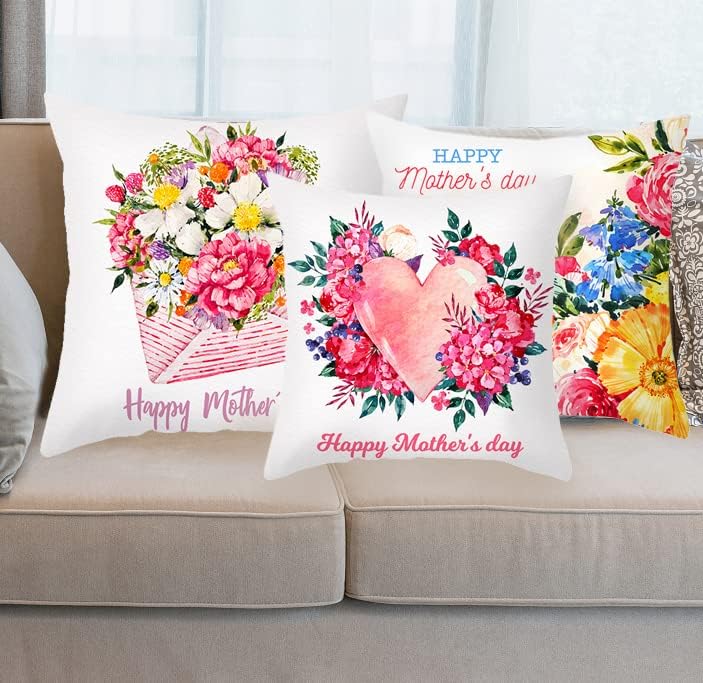 Capas de travesseiros do dia das mães Ltdkaen 18x18 Conjunto de 4 Flores do Dia das Mães da Mãe Decoração