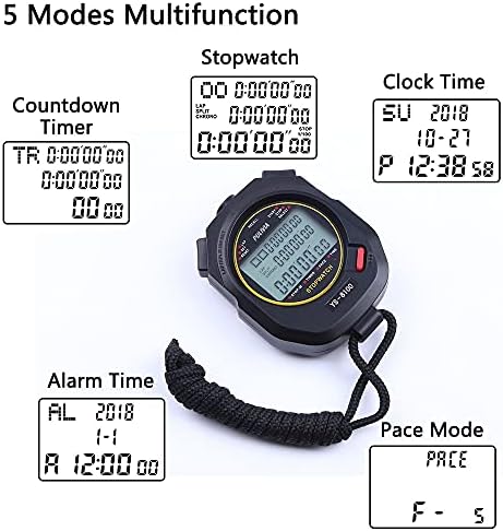 Pulivia Stopwatch Sport Timer Lap Split Digital Stopwatch com alarme do calendário de relógio, grande exibição