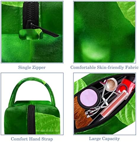 Saco de maquiagem pequeno, organizador cosmético da bolsa com zíper para mulheres e meninas, água verde -folhas