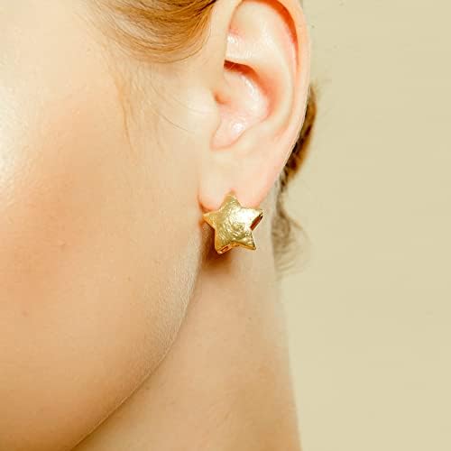 Ozel - Brincos em estrela para mulheres -14k Gold, ouro branco - Brincos de ouro exclusivos de Huggie