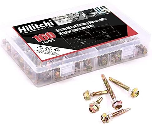 Hilitchi 12 HEXHER CABEÇA DE ALIMENTAÇÃO DE ALEMBRAÇÃO METAL METAL TEK Kit de variedade de sortimento