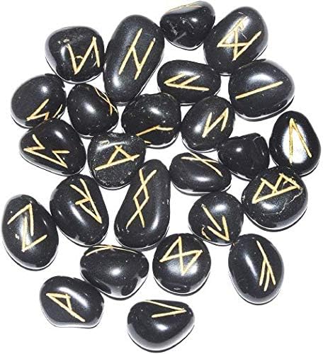 Índia G Black Tourmaline Gravado Rune Stones Set Reiki Healing Gemstone 25 PCs