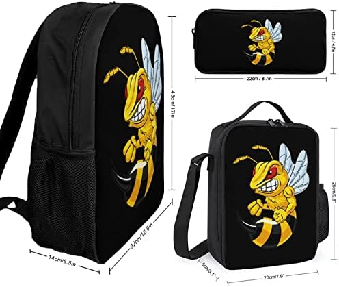 Angry Bumblebee School Backpack Conjuntos para Student Fo Cute impressa Bookbag Set com lancheira isolada