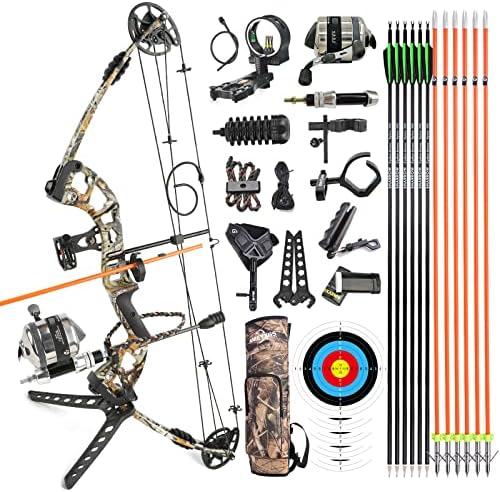 kit de arco composto de pesca de arco de surwolf, pronto para pescar kit com rolo de pesca de arco, flechas