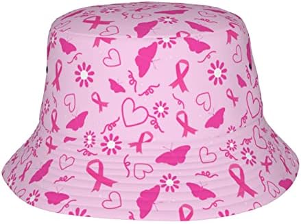 Chapéus de conscientização e flores do câncer de mama, chapéu de balde de praia de moda para homens, mulheres, tampas