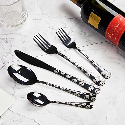 Conjunto de talheres pretos de cocorose, serviço de talheres de mesa para 4, facas e garfos e colheres com alça