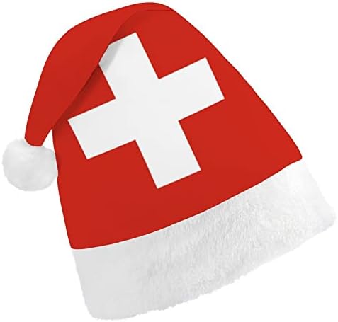 Chapéu de Natal da bandeira da Suíça Papai Noel Hats Cruscos curtos com punhos brancos para homens Mulheres