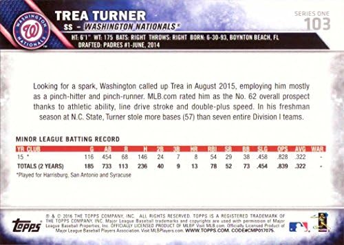 Topps Baseball 103 Trea Turner Rookie Card