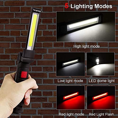 Light Light Light, Luzes de trabalho recarregáveis ​​com base com base magnética 360 ° Gire e 5 modos Modos