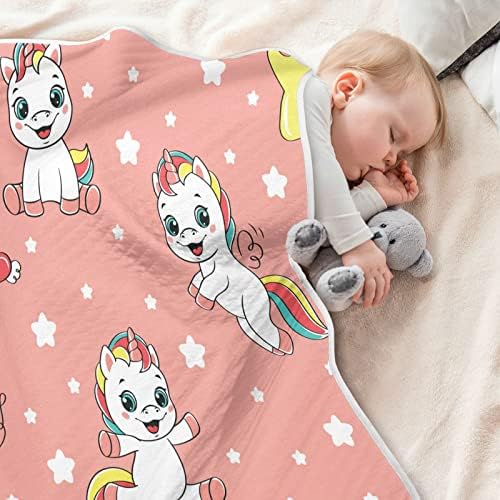 Kigai Cute Unicorn Rainbow Baby Blanket macio quente e leve, cobertor de berço respirável para meninos e meninas