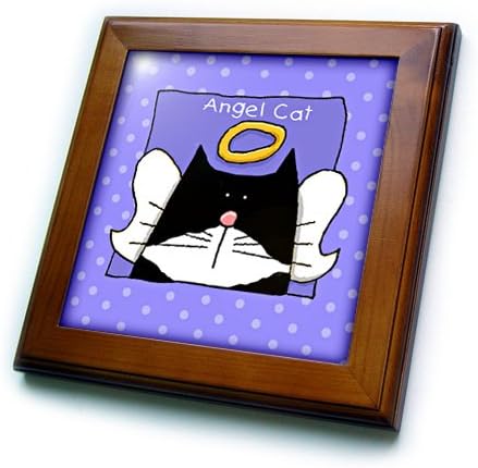 3drose S. Fernleaf Designs Memoriais Cats - Angel Tuxedo Cat Cute Desenho Pet Loss Memorial - 8x8 Tile emoldurada