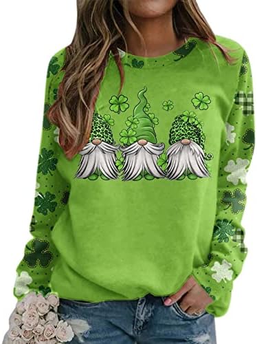 Oplxuo Mulheres St. Patricks Dia do shamrock Sweatshirt Raglan manga engraçada Gnome Clover Impressão