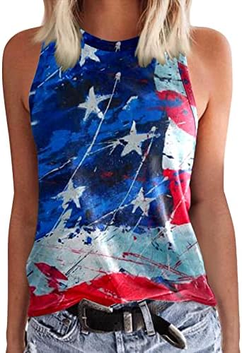 4 de julho Camisas para mulheres bandeira dos EUA Summer Summer Sleesess Crew Tank Top Stars Stars