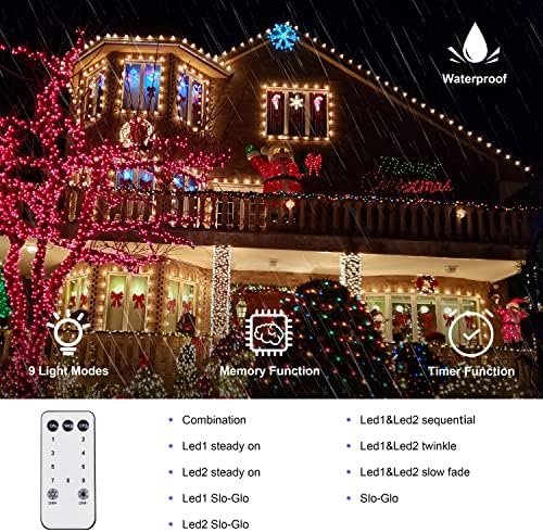 Luzes de Natal ao ar livre de 250 pés 750 LUZES MULTICOLORES LED com conector de anel, 9 modos e timer remoto,
