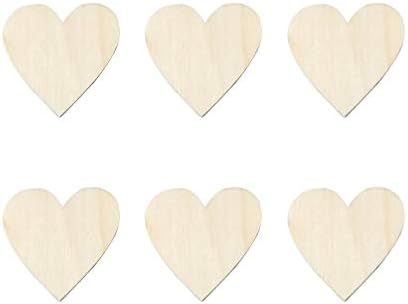 AMOSFUN 50pcs inacabados Wood Slicmics Forma de coração Discos de madeira sempre letra as fatias de madeira