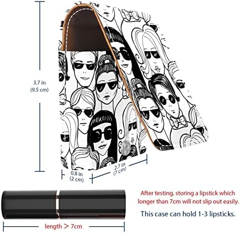 Mini estojo de batom com espelho para bolsa, doodle multidão em óculos de sol Organização portátil