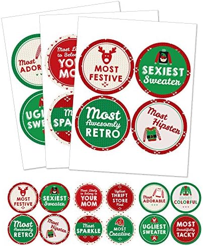 Big Dot Of Happiness Felp Sweater Contest Awards - Holiday and Christmas Party Funny Name Tags -