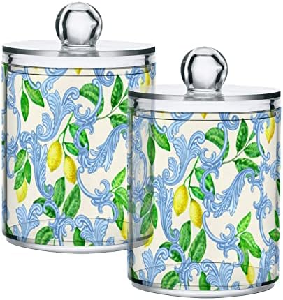 Recipientes de banheiro de cotonete de limão floral Jarra com tampas conjunto de algodão Round Bolder