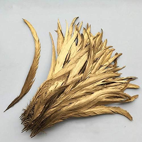 Lioleo 10-1000pcs/lote de cor dourada 14-16 polegadas/35-40 cm de galo de penas de penas de penas