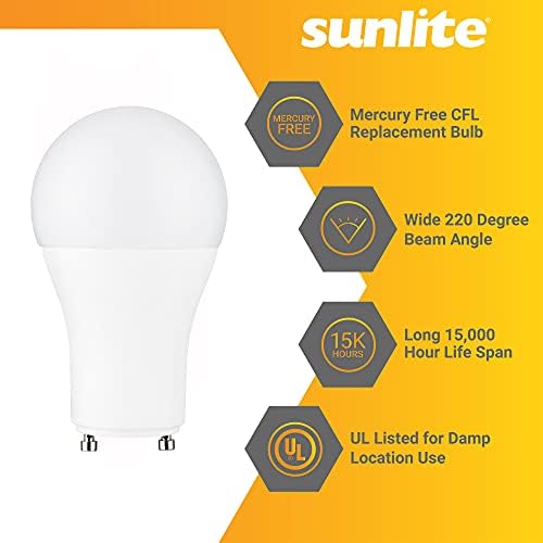 Sunlite 88259 LED A19 Bulbo, 14 watts 1500 lúmens, GU24 Twist and Lock Base, Dimmable, Ul listado, 5000k Super
