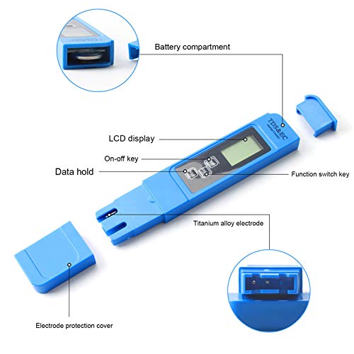 Testador de pH portátil Digital, TDS EC Medidor de temperatura Testador de água Pen do medidor de