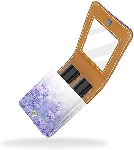 Lavanda Flower Mauve Lip Gloss Batom Case de batom portátil Bolsa de maquiagem Caixa de batom de viagem com espelho