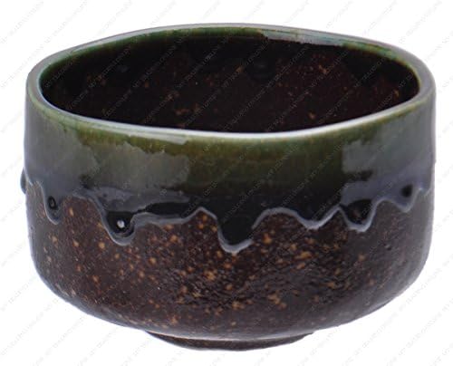 Tigela de chá cerimonial de matcha japonesa, verde/marrom, 4-1/4 polegadas x 2-3/4 polegadas