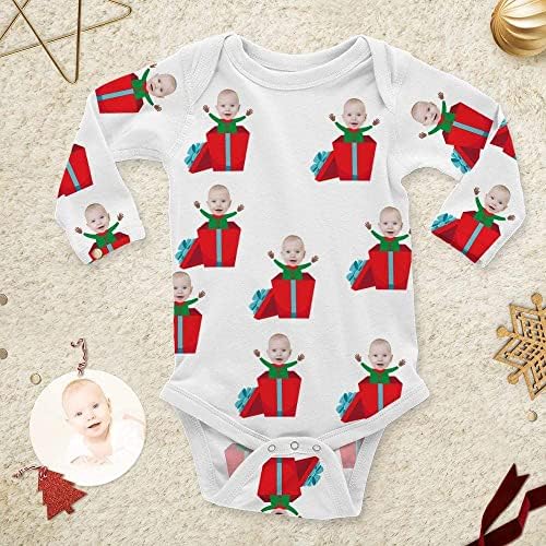 Macacão de bebê personalizado com rosto engraçado do bebê, presentes de Natal personalizados roupas