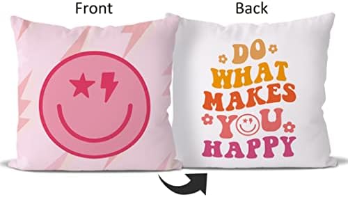 Boho Smiley Face Lightning Star Faça o que te faz feliz com as capas de travesseiro reversível, o quarto da