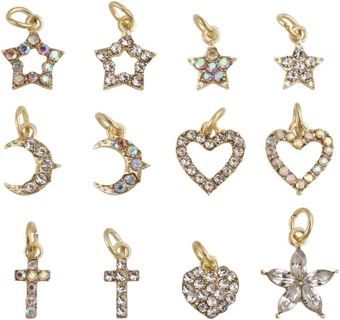 10pcs pingentes de cristal jóias unhas cidrões de arte ab/strass clear lua, estrela, coração, flor,