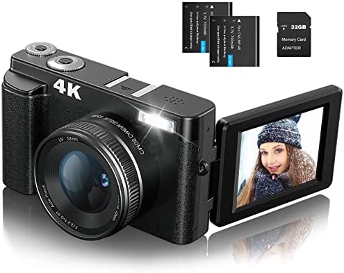 Câmeras digitais DSOEKEU para fotografia, câmera de vlogging de 4k 48MP para YouTube com cartão SD