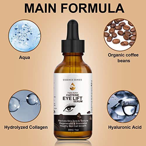 Soro ocular de cafeína - com EGCG, vitamina C, ácido hialurônico, colágeno, soro de elevação dos olhos de cafeína