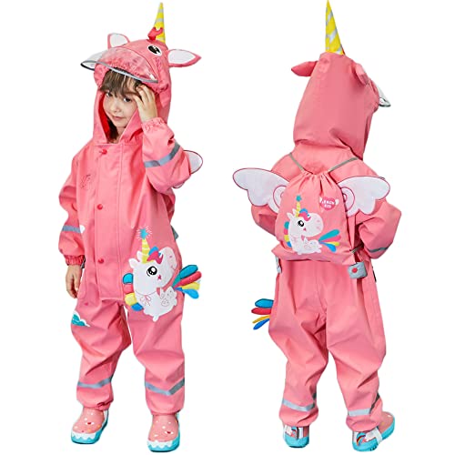 Criança meninas de meninas de chuva terno de chuva leve Coverlls Cartoon Unicorn Capuz Capéu de chuva 2-4 anos