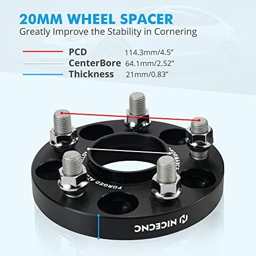 NICECNC 4pcs 20mm kit de espaçador de rodas hubcentric forjado 5x114.3mm compatível com Tesla Modelo 3 RWD AWD