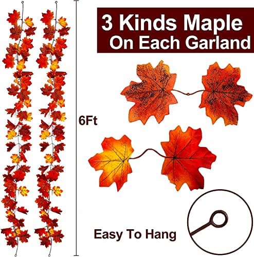 2 pacote de pacote de bordo folha de folhas decorações de ação de graças, total 11,8 pés de outono artificial