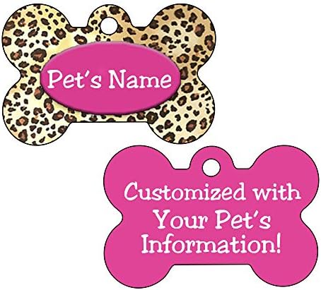 Tags de cão de idiota de pet de leopardo de dupla face, personalizadas com 4 linhas de texto