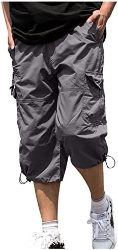 Shorts de carga masculinos, moda masculina de cintura média de cor sólida bolsões de cores ao ar livre