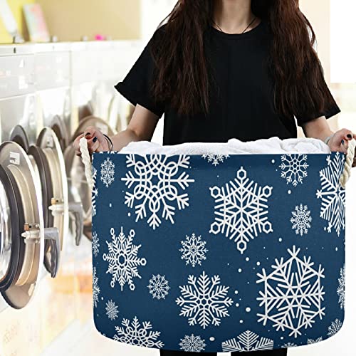 VISESUNNY Blue Snowflake Xmas decoração de lavanderia cestas de tecido Bin armazenamento caixa de armazenamento