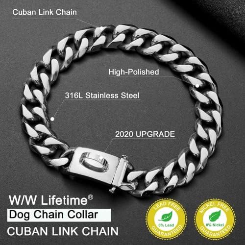 Youlehui 22mm de colar de corrente de cães de 22 mm Silver Cuban Link Chew Prova de cães médios grandes