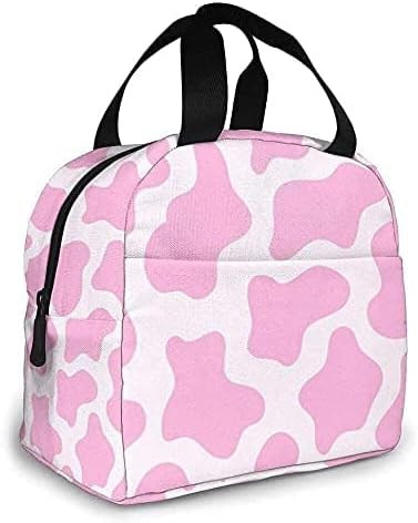 Lancheira rosa vaca lancheira sacola isolada bolsa para homens/mulheres trabalham viagens