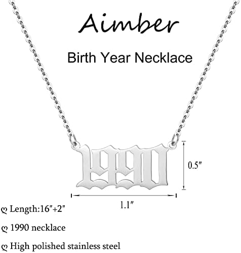 Colar Aimber Birth Year para mulheres, aço inoxidável Ano de nascimento de número de aniversário de colar