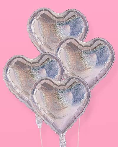 XO, Fetti Iridescent Heart Foil Balloon Pack - 4 pacote | Mandes de festa de aniversário, decorações