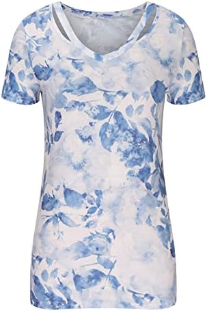 Camisas florais femininas 2023 Summer moda Flor Print T-shirt V-Gream Sleeves Short Slim Fit Flowy Bloups Tops