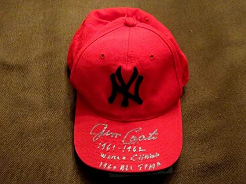 Jim Coates 1961-1962 WSC 1960 A/S Yankees Pitcher Auto Vintage Red Cap Hat JSA - Hats MLB autografados