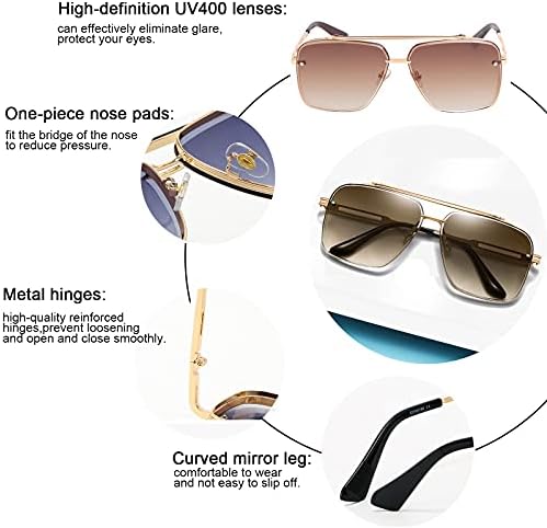 Dollger Square Aviator Sunglasses para homens e mulheres Moda Metal Metalhas vintage Sombras