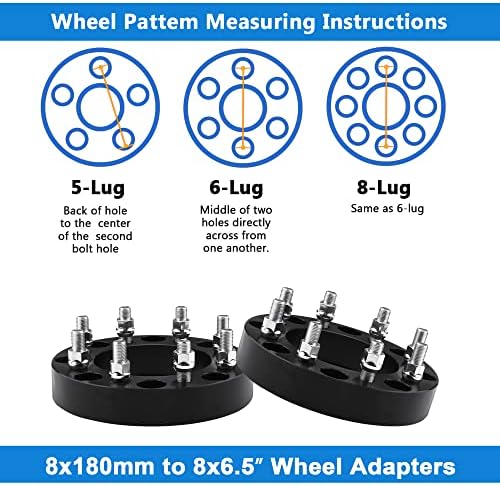 YizBap 2pcs 8x6,5 a 8x180 Adaptadores de roda, 2 polegadas 8x165,1mm a 8x180 Adaptadores de roda