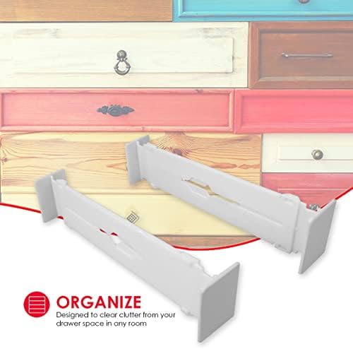 Bastos domésticos 2 peças Divisores de gavetas ajustáveis ​​de plástico, branco | Organize qualquer gaveta