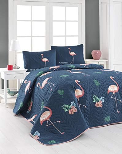 Azinci Bedding de Flamingo, colaboração completa/size de pistas/coberturas, conjunto de cama, azul escuro