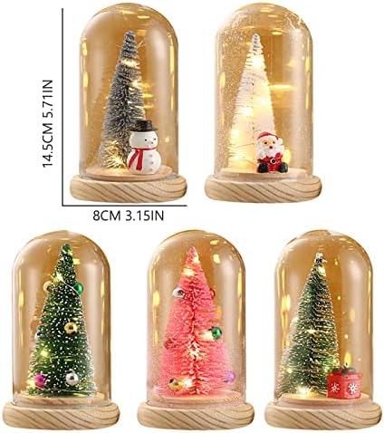 Mini decorações de árvores de Natal em miniatura de árvore de natal em cúpula de vidro com luzes